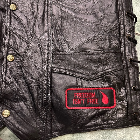 VTG 90s Leather Patchwork Lace Up Sides Motorcycle Biker Vest - Picture 4 of 13